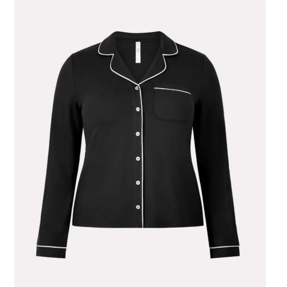 Yitty Cloud Jersey Sleep Top 2X Black Button‎ Soft Pajama Top Loungewear Cozy
